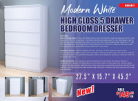 NEW MODERN WHITE HIGH GLOSS 5 DRAWER BEDROOM DRESSER HHDCO17