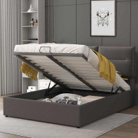 Ebern Designs Velvet Upholstered Platform Bed With A Hydraulic Storage System