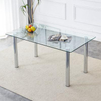 Wrought Studio A Modern Minimalist Style Glass Dining Table. Transparent Tempered Glass Tabletop With A Thickness Of 0.3