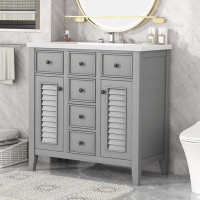 Winston Porter Bathroom Vanity with Ceramic Basin, Two Cabinets and Five Drawers