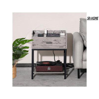 SR-HOME Nightstand With Charging Station And USB Ports, 3-Tier End Side Table With Storage Drawer And Shelf