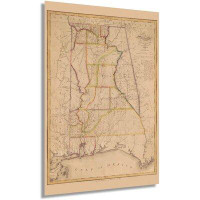 HISTORIC PRINTS HISTORIX Vintage 1819 Alabama State Map - 24X36 Inch Vintage Map Of Alabama Wall Art - Old Alabama Poste
