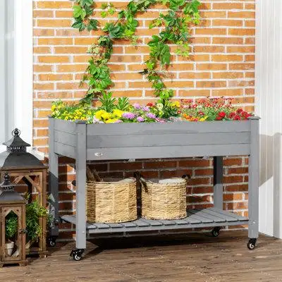Arlmont & Co. Elevated Wooden Planter Box with Lockable Wheels,Stable And Durable