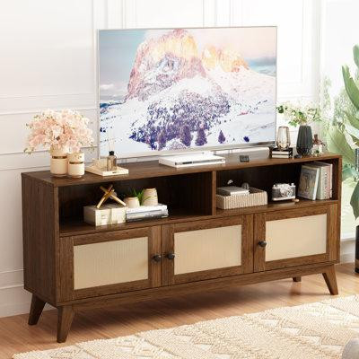 George Oliver Mid-century Modern Tv Stand For 65 Inch Tv, Entertainment Centre And Rattan Tv Stand With Storage Shelves  in TV Tables & Entertainment Units