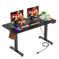 Inbox Zero Koni 55 x 24 inch Height Adjustable Electric Standing Desk with Charging Station and 4 Casters