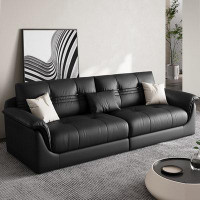 MABOLUS 94.49" Black Genuine Leather Modular Sofa cushion couch