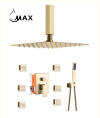 Ceiling Shower System Set Three Functions With 6 Body Jets In Brushed Gold Finish