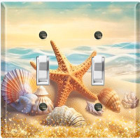 WorldAcc Metal Light Switch Plate Outlet Cover (Ocean Star Fish Sea Shell Beach - Double Toggle)