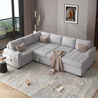 Latitude Run® Sectional Sleeper Sofa with Pull-out Bed and Lounge Chair, USB and Type-C Interfaces