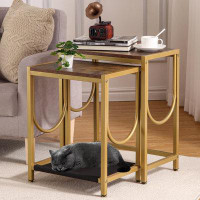 Mercer41 Nesting Coffee Table Set of 2, Small Accent Side End Table, Nested End Tables Set of 2