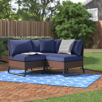 Andover Mills Heiman Outdoor Wicker Patio Sectional with Cushions