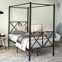 Harper Orchard Metal Canopy Bed Frame, Platform Bed Frame  With X Shaped Frame