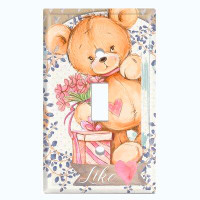 WorldAcc Metal Light Switch Plate Outlet Cover (Teddy Bear Butterfly Flower Wreath - Single Toggle)