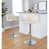 LumiSource Toriano Contemporary Adjustable Barstool With Swivel In Cream Faux Leather And Chrome Metal With Straight T F