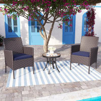 Lark Manor 3-piece Outdoor Dining Sets Bistro Set With Wood-like Tabletop Metal Coffee Side Table And 2 Pe Rattan Chairs