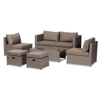 Latitude Run® Haina Modern And Contemporary Grey Fabric Upholstered And Grey Finished Synthetic Rattan 6-Piece Patio Set