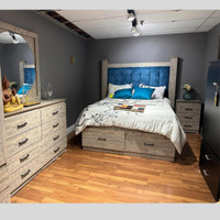 Blue Tufted Storage Bedroom Set Sale !!