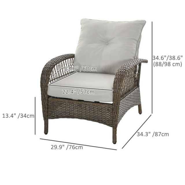 Rattan Single-Seat Sofa 29.9" x 34.3" x 38.6" Grey in Patio & Garden Furniture - Image 3