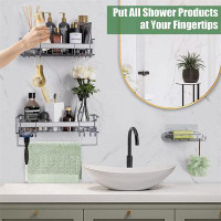Rebrilliant 3 Pack Shower Shelves For Inside Shower Caddy Racks With 8 Hooks & Soap Holder & Towel Bar, Drilling & 6 Str