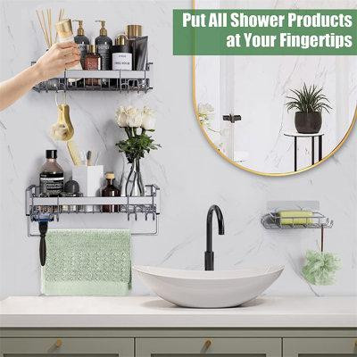 Rebrilliant 3 Pack Shower Shelves For Inside Shower Caddy Racks With 8 Hooks & Soap Holder & Towel Bar, Drilling & 6 Str in Other
