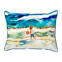 Betsy Drake Interiors Boy and Ball Indoor/Outdoor Rectangular Pillow and Insert