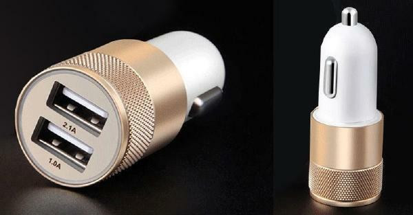Overfly Universal USB Car Charger - 2.1A and 1.0A Double Car Lighter charger - Gold in Cell Phone Accessories in Québec