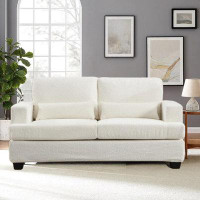 Ebern Designs 63" Modern Loveseat with Square Armrest, Removable Back Cushion, and Waist Pillows