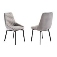 George Oliver Johnnae Swivel Modern Dining Chairs in Grey Fabric Upholstery with Black Metal Legs