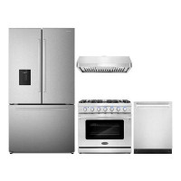 Cosmo 4 Piece Kitchen Package With 36" Freestanding Gas Range 36" Under Cabinet Range Hood 24" Built-in Fully Integrated
