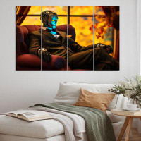 Ebern Designs Stylish Humanoid Android Sitting On Couch II - Robot Canvas Art Print - 4 Panels
