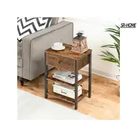 SR-HOME Night Table, Slim Side Table, 3-Tier Nightstand With Drawer, Industrial End Table For Living Room, Study, Bedroo