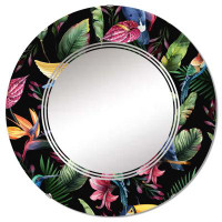 East Urban Home Parrot With Tropical Flowers And Green Leaves - Patterned Wall Mirror