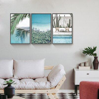Bayou Breeze Sea And Plant Wall Art - 3 Piece Picture Aluminum Frame Print Set On Canvas, Wall Decor For Living Room Bed