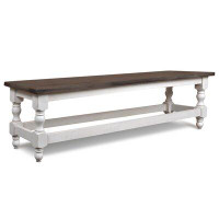 One Allium Way One Allium Way Rustic French Dining Bench | Distressed White And Brown Solid Wood | Entryway Seat | End O