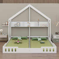 Harper Orchard Twin Wooden  House Platform Beds,Two Shared Beds With Shelves And Guardrail