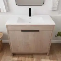 Latitude Run® 36 Inch Freestanding Bathroom Vanity with White Ceramic Sink & 2 Soft-Close Cabinet Doors Latitude Run®-W9