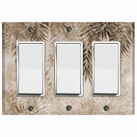 WorldAcc Metal Light Switch Plate Outlet Cover (Gray Spa Leaves - Triple Rocker)