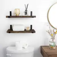 Mercer41 Rustic Wood Floating Shelves Wall Mounted Shelving Set Of 2 Decorative Wall Storage Shelves With Lip Brackets F