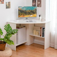 Latitude Run® Latitude Run® White Corner Desk - 90 Degrees Triangle For Computer, Small Space, Bedroom, Makeup Vanity De