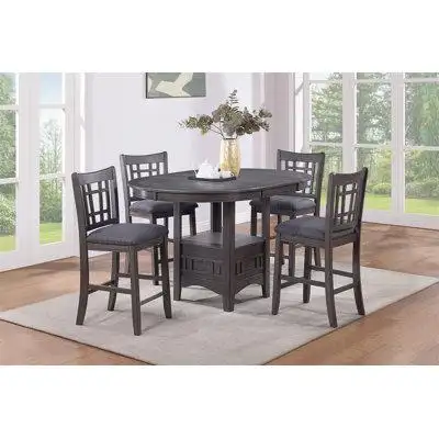 Red Barrel Studio Dining Set Round Table w Leaf And 4x Side Chairs , Solid wood