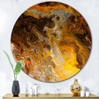 East Urban Home Yellow Black And Orange Abstract Marble - Modern Metal Circle Wall Art