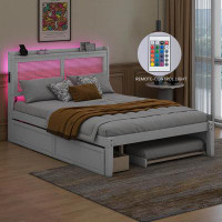 Cosmic Full Size Elegant Bed Frame With Rattan Headboard And Sockets