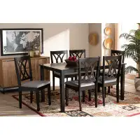 Wildon Home® Lefancy Grey Fabric Upholstered Espresso Brown Finished Wood 7-Piece Dining Set