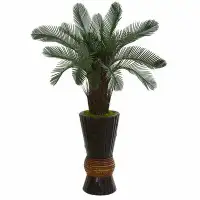 Bungalow Rose 3.5ft. Cycas Artificial Tree in Bamboo Planter UV Resistant (Indoor/Outdoor)