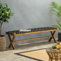 Gracie Oaks Outdoor Acacia Wood Bench With Rope Seating, Black And Teak