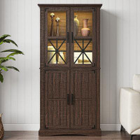 Laurel Foundry Modern Farmhouse Volker 4-Door Dining Display Cabinet with RGB light