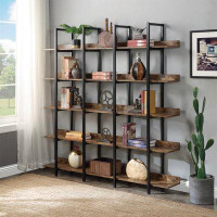 Latitude Run® 5 Tier Bookcase Home Office Bookshelf, Industrial Style Shelf with Metal Frame