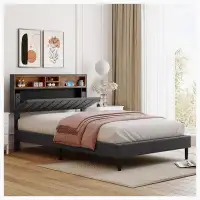 Latitude Run® Upholstered Platform Bed with Storage Headboard and USB Port