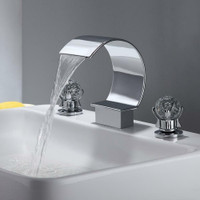 8 inch Widespread Chrome Waterfall Bathroom Faucet w Chrystal Handles
