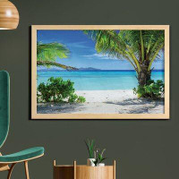 East Urban Home Ambesonne Tropical Wall Art With Frame, Idyllic Tranquil Ocean View Holiday Vacation Resort Beach Plants